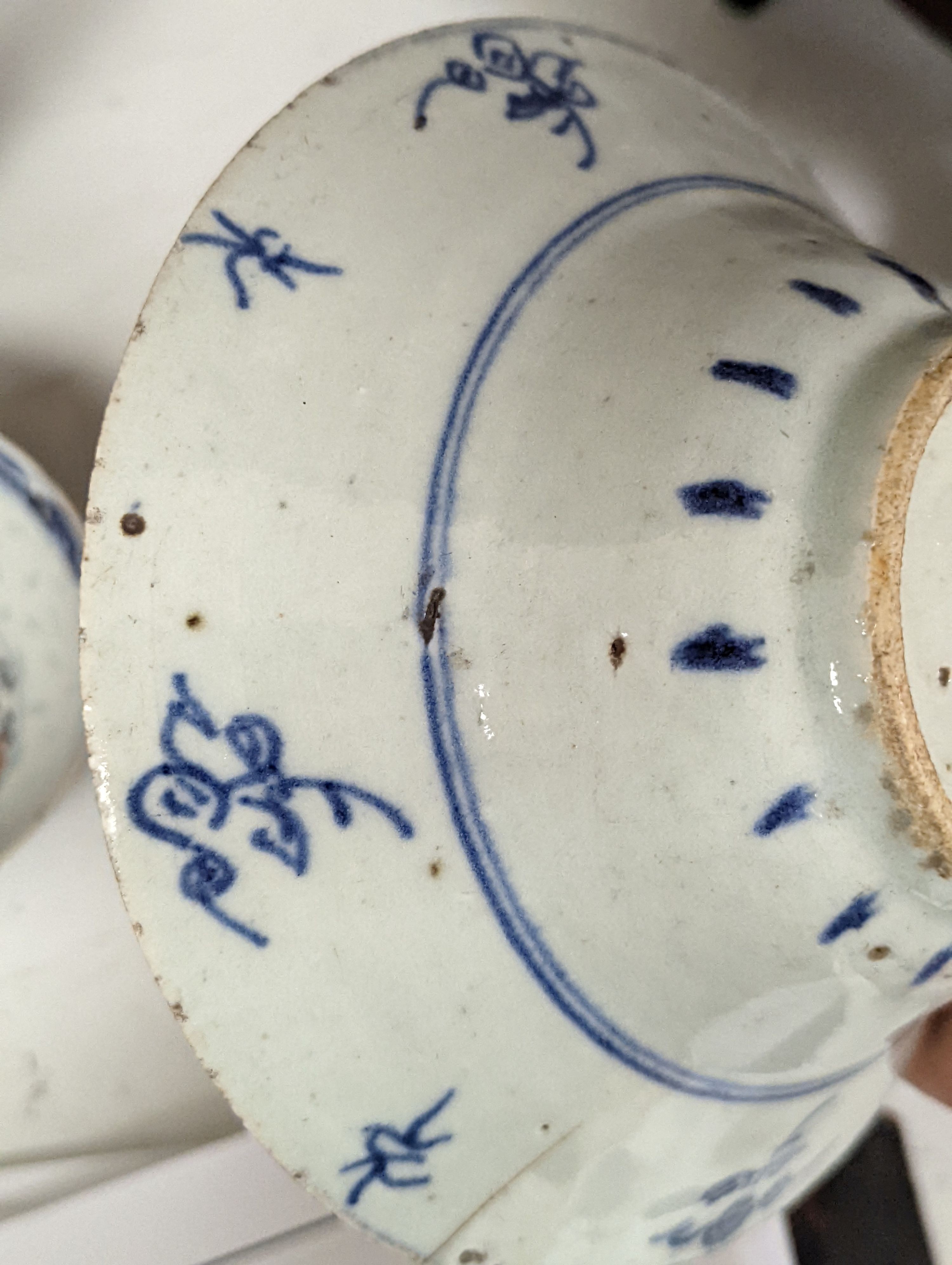 A Chinese blue glazed meiping, 20cm, and three Chinese bowls